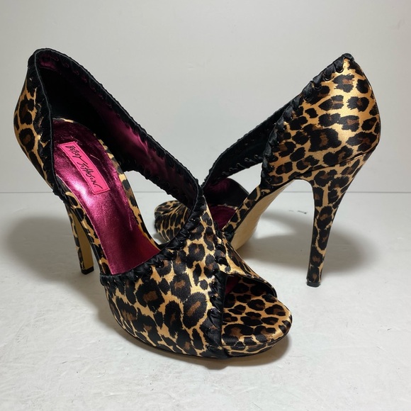 Betsey Johnson Shoes - New Betsy Johnson Leopard Peep Toe Satin High Heel Pump Women's Shoes Size 10